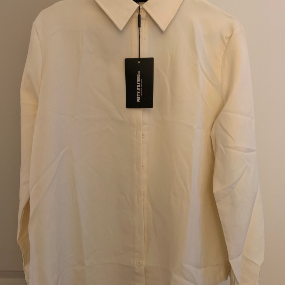Oversized, cream, collared shirt from PLT